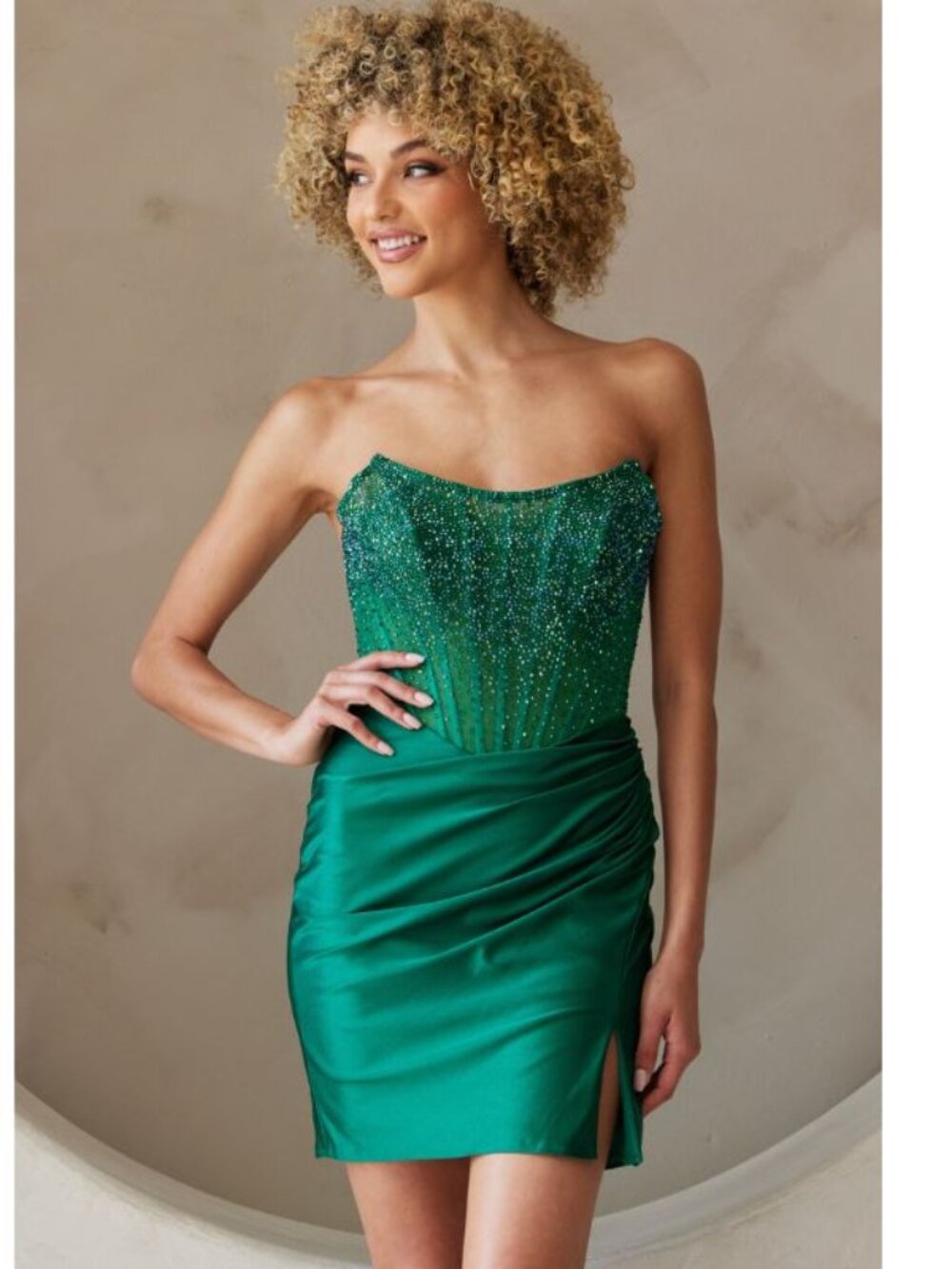 Clearance Emerald Green 8 Strapless Corset Short Dress by Amelia Couture 3021S